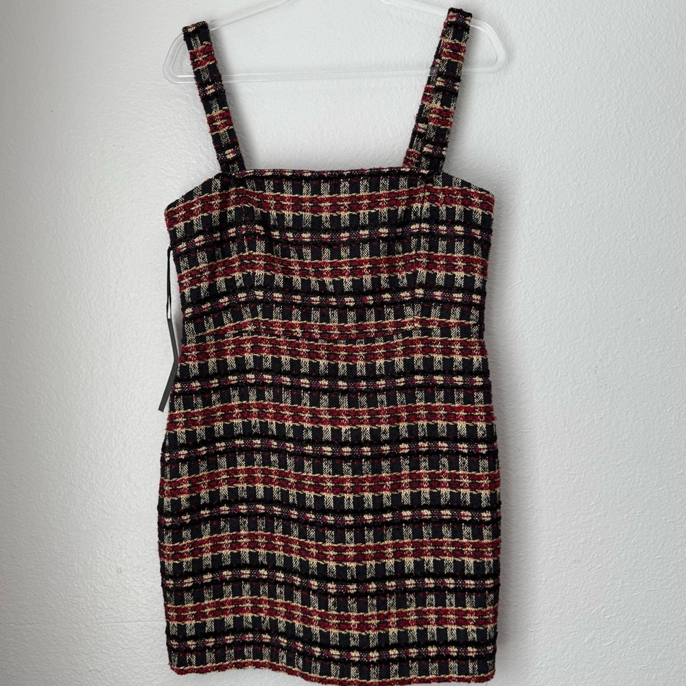 House of Harlow 1960 Boucle Dress Black Red Gold StrapS Preppy Academia NEW